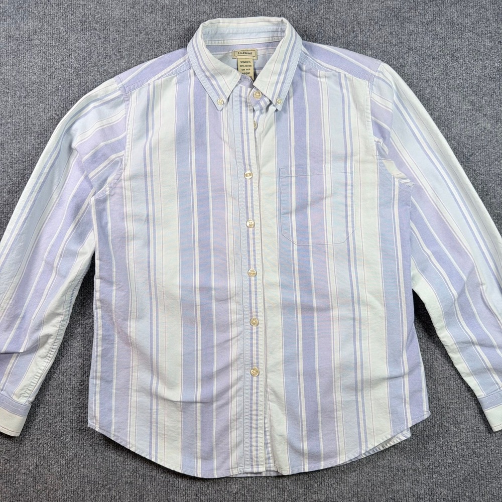 L.L.Bean Button Down Shirt Womens Small Blue Lavender Striped Oxford 05Q61